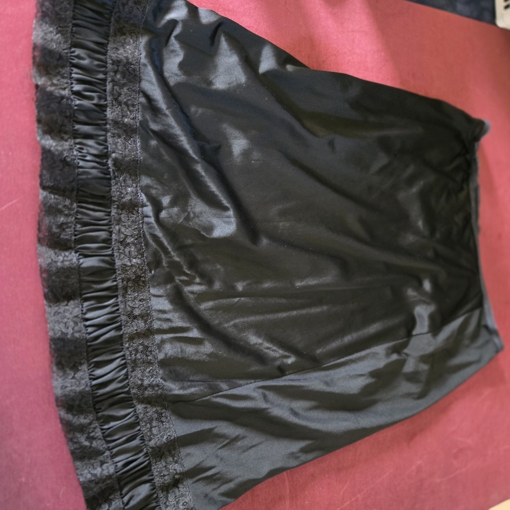 Vintage Nylon Skirt Womens  Black Nylon Sheer Lace Trim Cute
